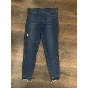 SPANX Women's Dark Wash‎ Denim Jegging Jeans Distressed Frayed Hem Size XL TG